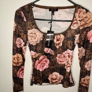 Rose Mocha Floral Top DollsKill Delia's